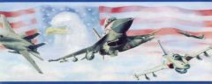 American Flag Fighter Jet Wallpaper Border - Chesapeake Wallcovering