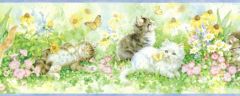 Blue Curious Kittens Wallpaper Border