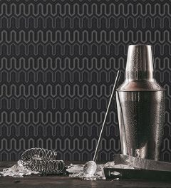 GX37614 Zig Zag Wallpaper Black, Ebony, Metallic Silver GeometriX Norwall Wallcovering