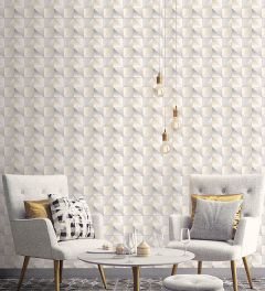GX37631 Cubist Wallpaper Yellow, Metallic Silver, Silver GeometriX Norwall Wallcovering