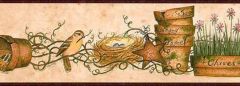 Burgundy Pot of Herbs Wallpaper Border