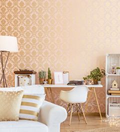 IM36406 In Register Classic Damask Wallpaper Metallic Gold, Pink Silk Impressions 2 Norwall Wallcovering