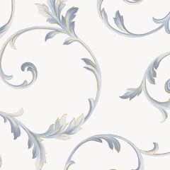 IM36415 In-register Scroll Wallpaper White, Navy, Metallic Gold Silk Impressions 2 Norwall Wallcovering