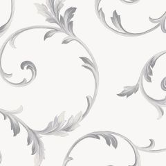 IM36416 In-register Scroll Wallpaper White, Grey, Metallic Silver Silk Impressions 2 Norwall Wallcovering