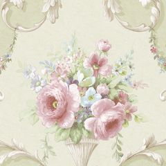 IM36421 In-register Ornamental Floral Wallpaper Green, Pink, Blue Silk Impressions 2 Norwall Wallcovering