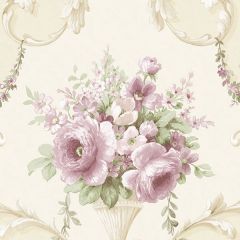 IM36422 In-register Ornamental Floral Wallpaper Light Cream, Pink, Green Silk Impressions 2 Norwall Wallcovering