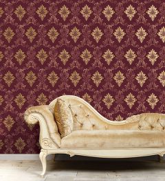IM36427 In-register Silk Damask Wallpaper Burgundy, Metallic Gold Impressions 2 Norwall Wallcovering