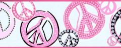 Pink Peace and Love Glitter Wallpaper Border- 2 rolls
