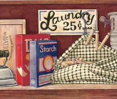 Brown Laundry 25 Cents Wallpaper Border