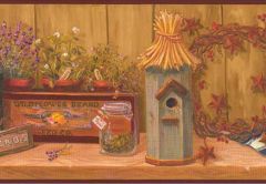 Burgundy Kitchen Collectibles Wallpaper Border