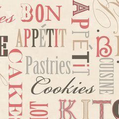 KC28542 Kitchen Script Wallpaper Red, Beige, Metallic Silver Fresh Kitchens 5 Norwall Wallcovering