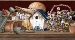 Burgundy Gardening Items Wall Paper Border