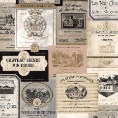 KK26753 Wine Labels Wallpaper Beige, Black Kitchen Elements Norwall Wallcovering