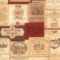 KK26754 Wine Labels Wallpaper Red, Cream, Orange Kitchen Elements Norwall Wallcovering
