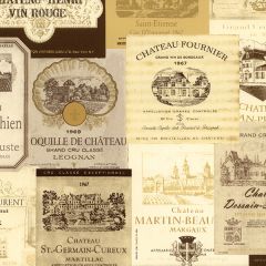 KK26755 Wine Labels Wallpaper Cream, Beige, Metallic Gold Kitchen Elements Norwall Wallcovering