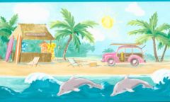 Teal Beach Club Wallpaper Border KL2909B- 2rolls left