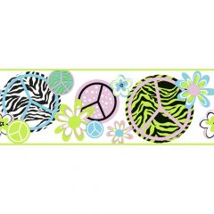 Blue and Lime Peace Sign Wallpaper Border KS2272B