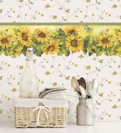 KV27408 Mini Sunflower Trail Wallpaper Yellow, Green Fresh Kitchens 5 Norwall Wallcovering