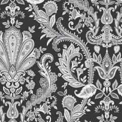 MD29430 Jacobean Paisley Wallpaper Black, Grey, Metallic Silver Manor House Norwall Wallcovering