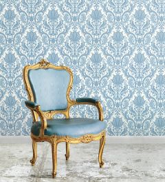 MD29431 Jacobean Paisley Wallpaper Dark Blue, Light Pearl, White Manor House Norwall Wallcovering