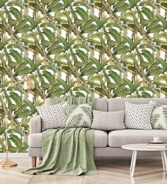MH36534 Polynesian Leaves Wallpaper Green Manor House Norwall Wallcovering