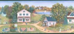 All American Patriotic Town Wallpaper Border