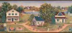 Burgundy Patriotic Town Wallpaper Border