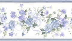 Blue and Purple Floral Wallpaper Border- 1 ROLL LEFT