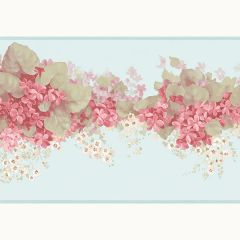 Pink Flowers Grean Leaves Wallpaper Border - Patton Norwall