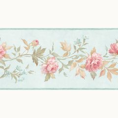 PP79472 Casual Rose Wallpaper Border Teal, Pink, Sage Pretty Prints 4 Norwall Wallcovering