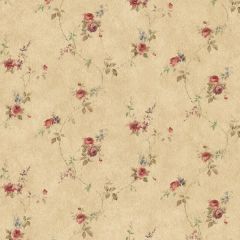 PR33807 Laura's Trail Wallpaper Dark Beige, Red, Green, Blue Floral Prints 2 Norwall Wallcovering