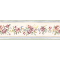 PR79649 White Wedding Wallpaper Border Pink, Blue, Yellow, Green, Cream Floral Prints 2 Norwall Wallcovering