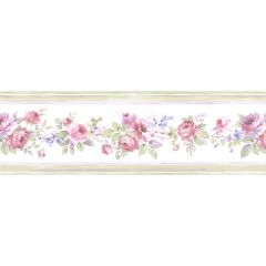 PR79653 White Wedding Wallpaper Border Pink, Green, Purple, Pale Green Floral Prints 2 Norwall Wallcovering