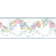 PR79656 Rose Scallop Wallpaper Border Blue, Pink, Cream, Green Floral Prints 2 Norwall Wallcovering