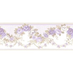 PR79657 Rose Scallop Wallpaper Border Purple, Taupe Floral Prints 2 Norwall Wallcovering