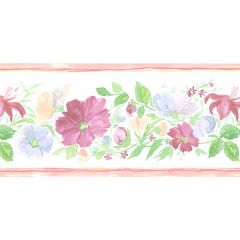 PR79659 Fluted Floral Wallpaper Border Orange, Pink, Blue, Green Prints 2 Norwall Wallcovering