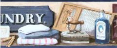 Blue Old Fashion Laundry Wallpaper Border
