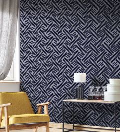 Rectangles Wallpaper Navy, Blue, Black, Metallic Silver GX37602