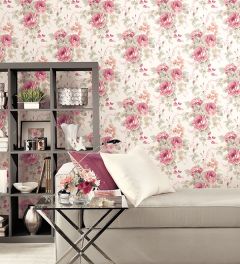 RG35722 La Rosa Wallpaper Pink, Grey Rose Garden 2 Norwall Wallcovering