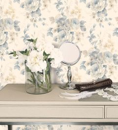RG35727 La Rosa Wallpaper Blue, Beige Rose Garden 2 Norwall Wallcovering