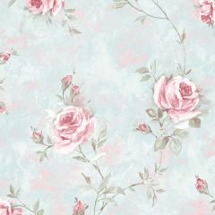 RG35734 Painted Rose Trail Wallpaper Turquoise, Pink, Green Garden 2 Norwall Wallcovering