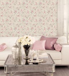RG35738 Painted Rose Trail Wallpaper Pink, Grey Garden 2 Norwall Wallcovering