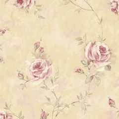 RG35739 Painted Rose Trail Wallpaper Tan, Pink, Green Garden 2 Norwall Wallcovering