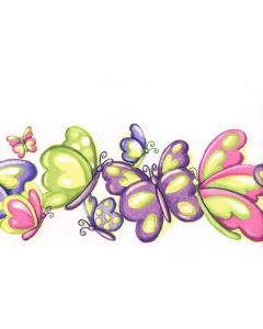 Bright Colorful Pink Purple Green Butterfly Double Edge Die Cut Wallpaper Border