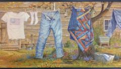 Blue Laundry Line Walllpaper Border SB10169B