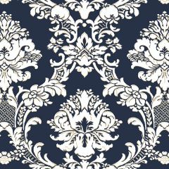 SD36120 Document Damask Wallpaper Navy, White, Metallic Gold Stripes & Damasks 3 Norwall Wallcovering