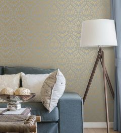 SD36141 Stitched Damask Wallpaper Blue, Metallic Gold Stripes & Damasks 3 Norwall Wallcovering