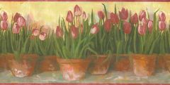 Terra Cotta Potted Tulips Wallpaper Border