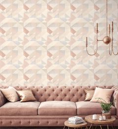 Silk Screen Geometric Wallpaper Pink, Blush rose, Beige GX37656