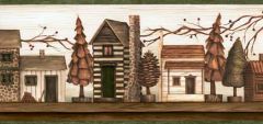 Green Rustic Cabins Wallpaper Border